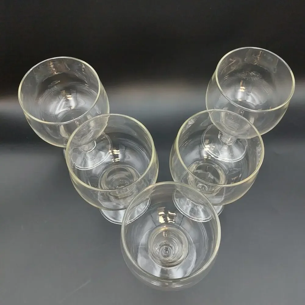 Vintage Anchor Hocking Hollow Stem Beer Glasses Set of 5 Clear Stout Goblets